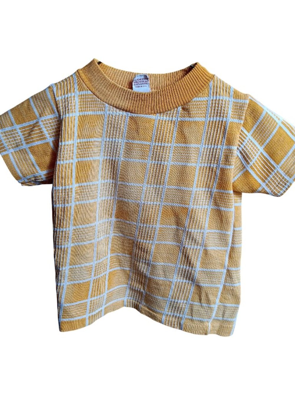 True Vintage Boys 5 T-Shirt 1960's Donmoor Yellow Plaid Made USA Single Stitch